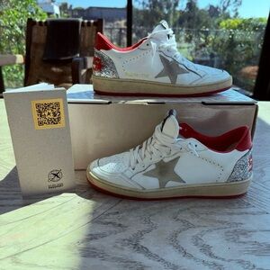 Golden Goose Ballstar Sneakers in White/Red with Silver Highlights EU38 worn 2X